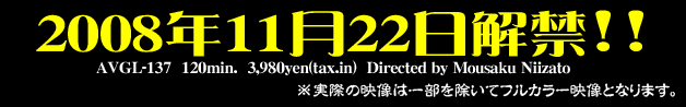 2008N1122!!@AVGL-137@120min.@3,980yen(tax.in)@Directed by Mousaku Niizato@ۂ̉f͈ꕔătJ[fƂȂ܂B